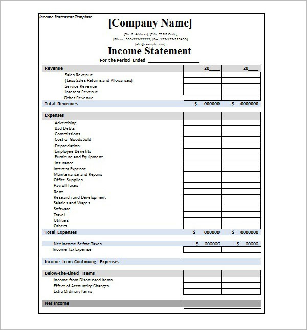 Income Statement Templates Free Pdf Excel Word Xls Formats