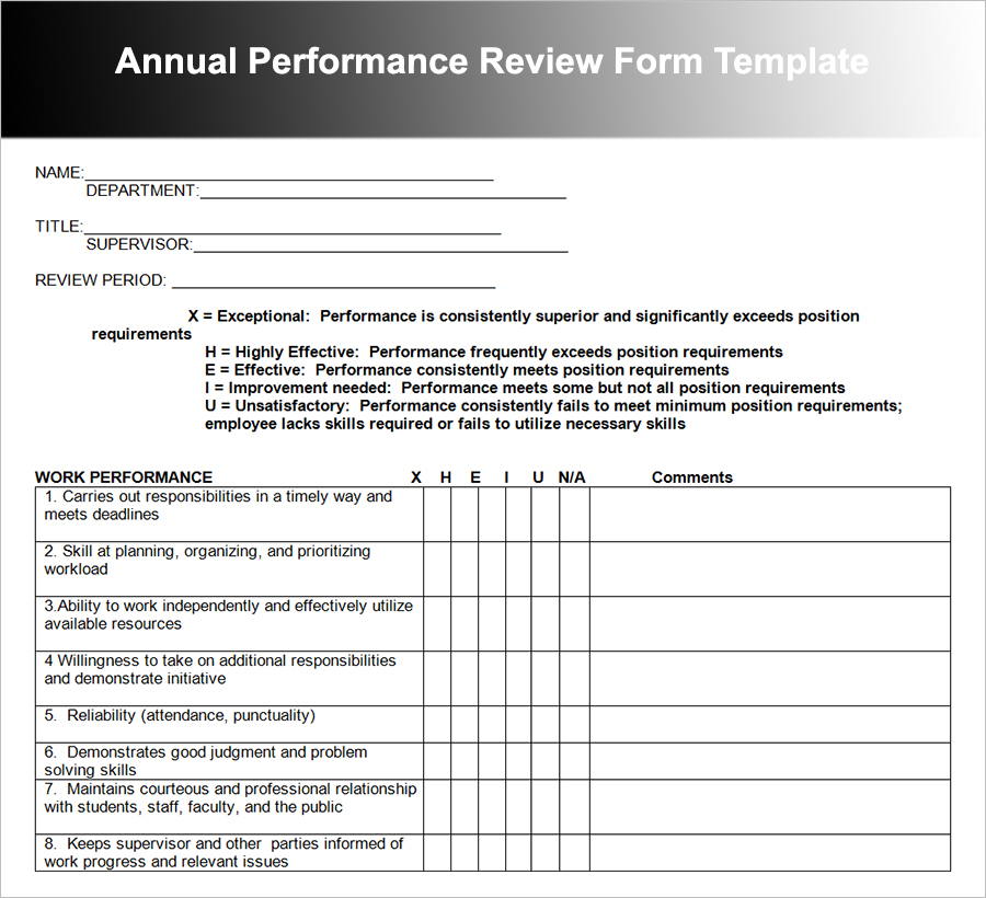 Annual Performance Review Form Template