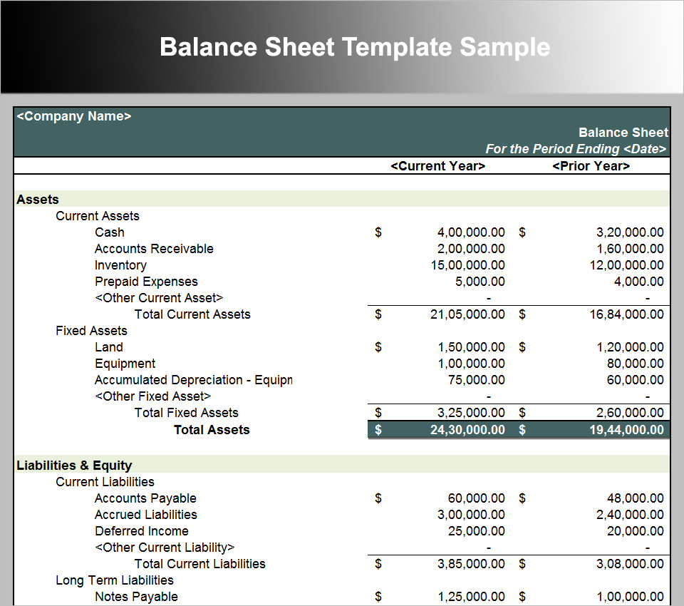 Balance Sheet Template Sample