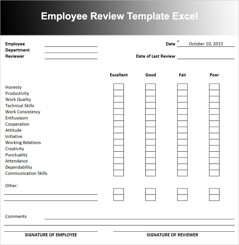 Employee Review Template Excel