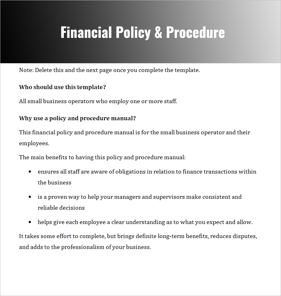 Financial Policies & Procedures for Small Business