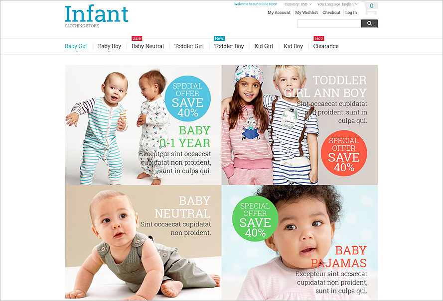 Fully Responsive Kids Clothing Store Magento Theme