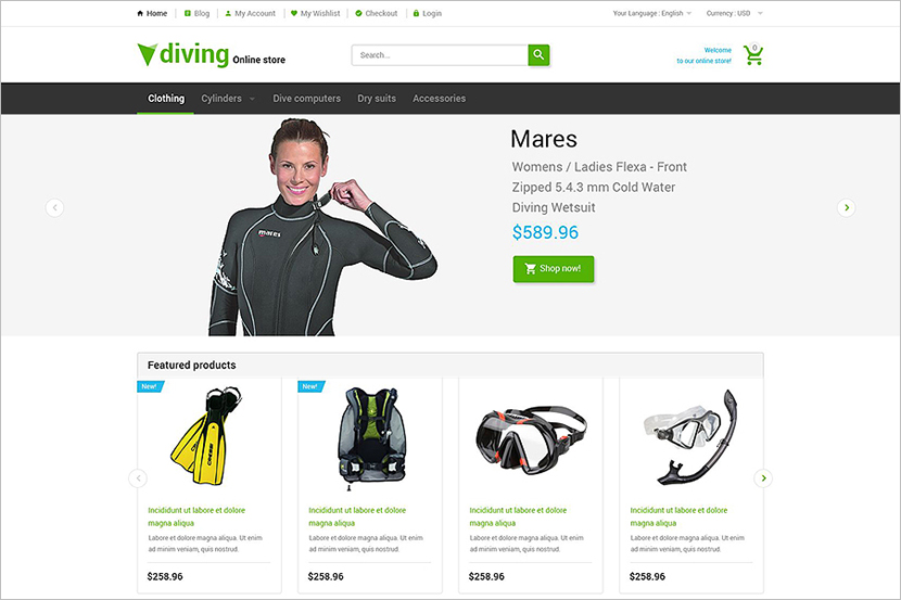 Magento Template For Diving Online Store 