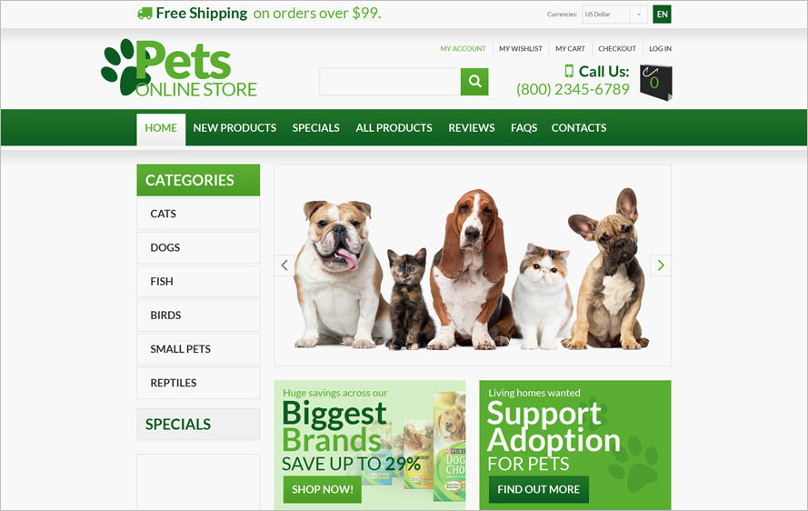 Pets Online Store ZenCart Template