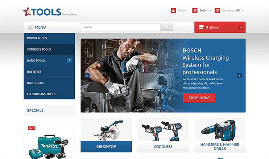 PrestaShop Template For Tools & Equipment Online Store 