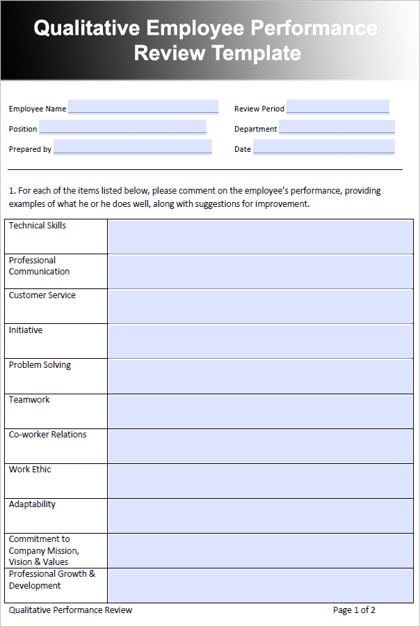 Qualitative Employee Performance Review Template