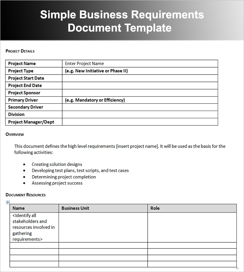 Sample Business Requirements Document Template