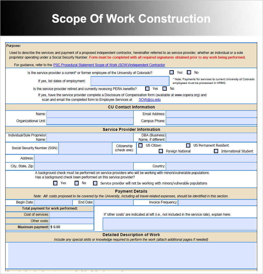 Scope Of Work Construction