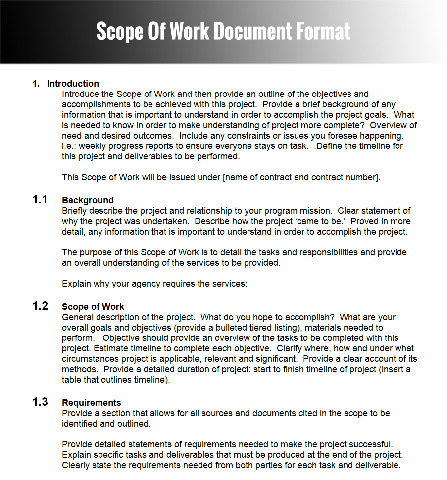 Scope Of Work Document Format