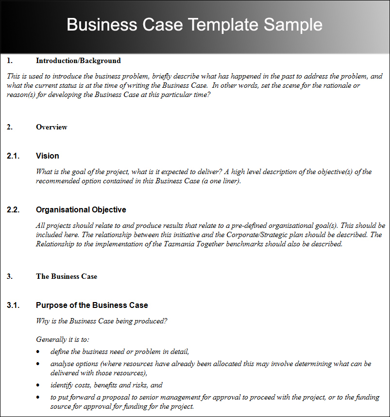 Business Case Template Sample