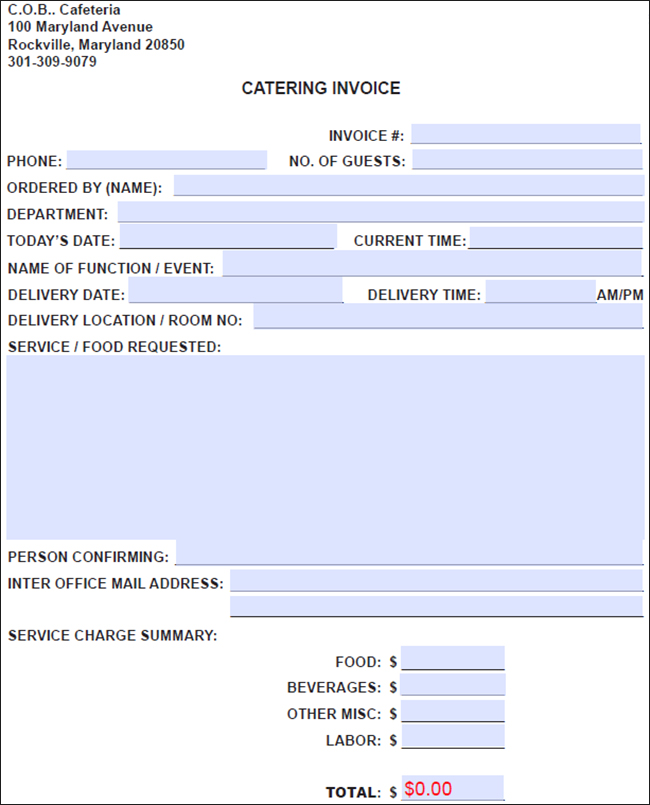 Catering Invoice Template PDF
