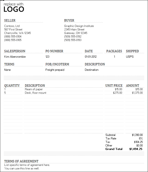 Commercial Invoice Template Excel