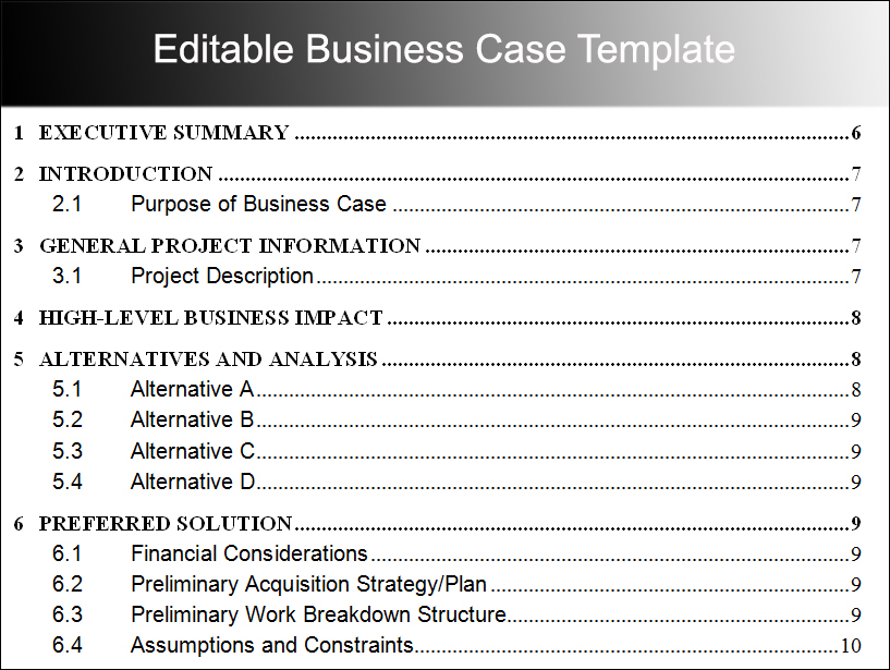 Editable Business Case Template