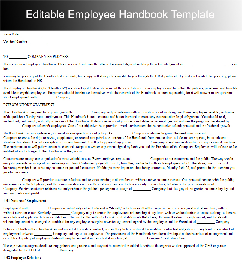Editable Employee Handbook Template