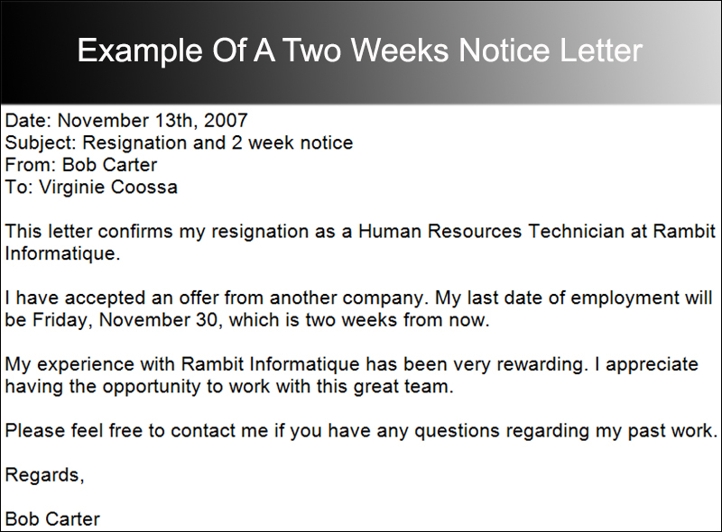 Example Of A Two Weeks Notice Letter