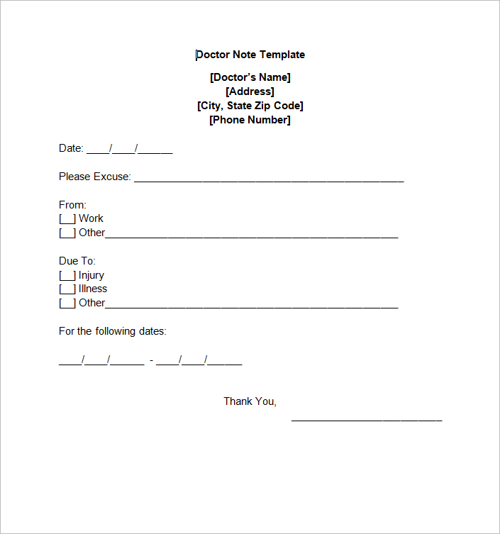 Free Doctor Note templates