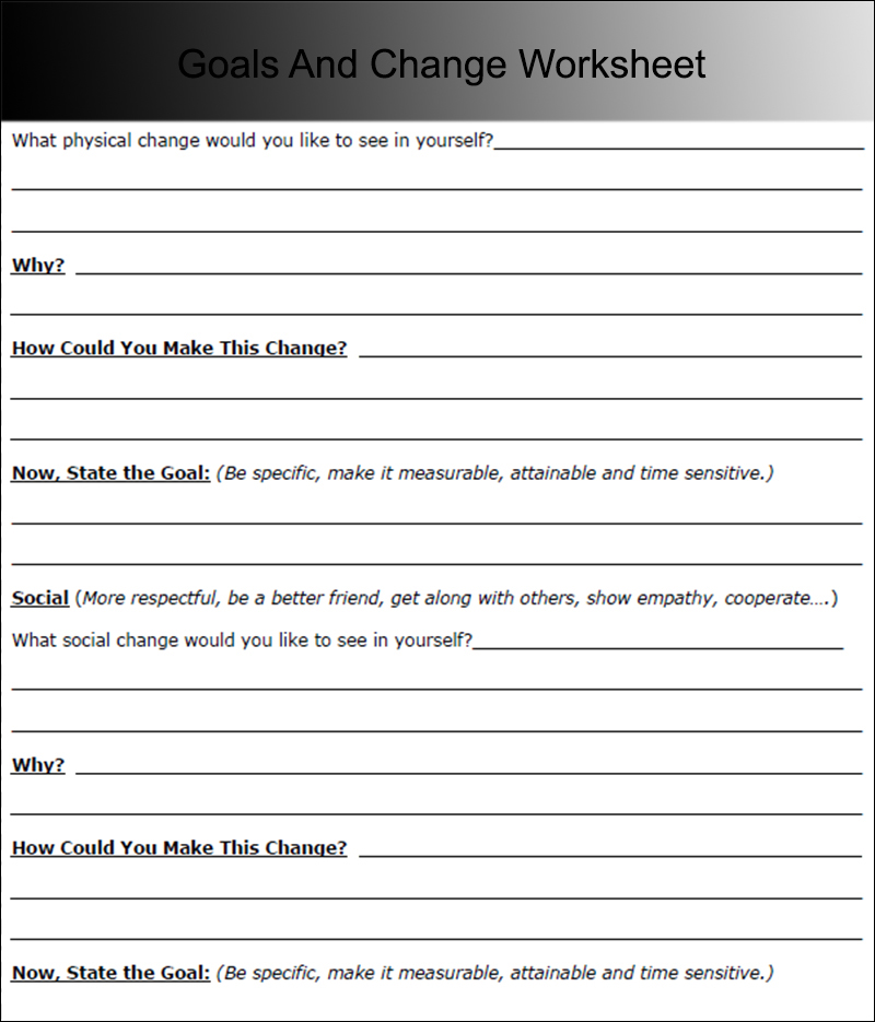 Goals And Change Worksheet