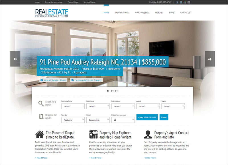 HTML5 & CSS3 Drupal Theme for creating Real Estate Sites
