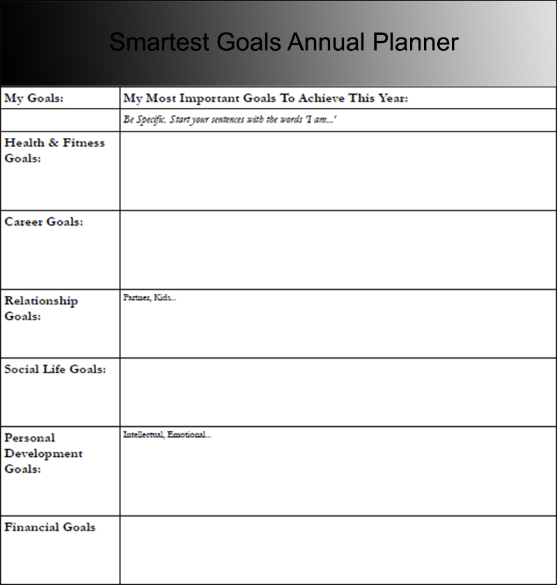 Smartest Goals Annual Planner Template