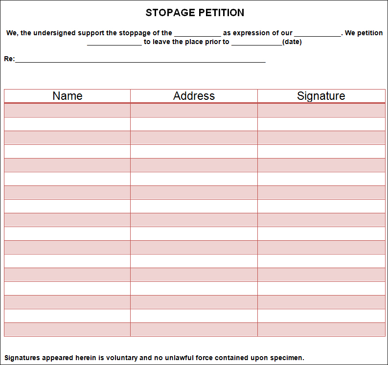 Stopage Petition Template