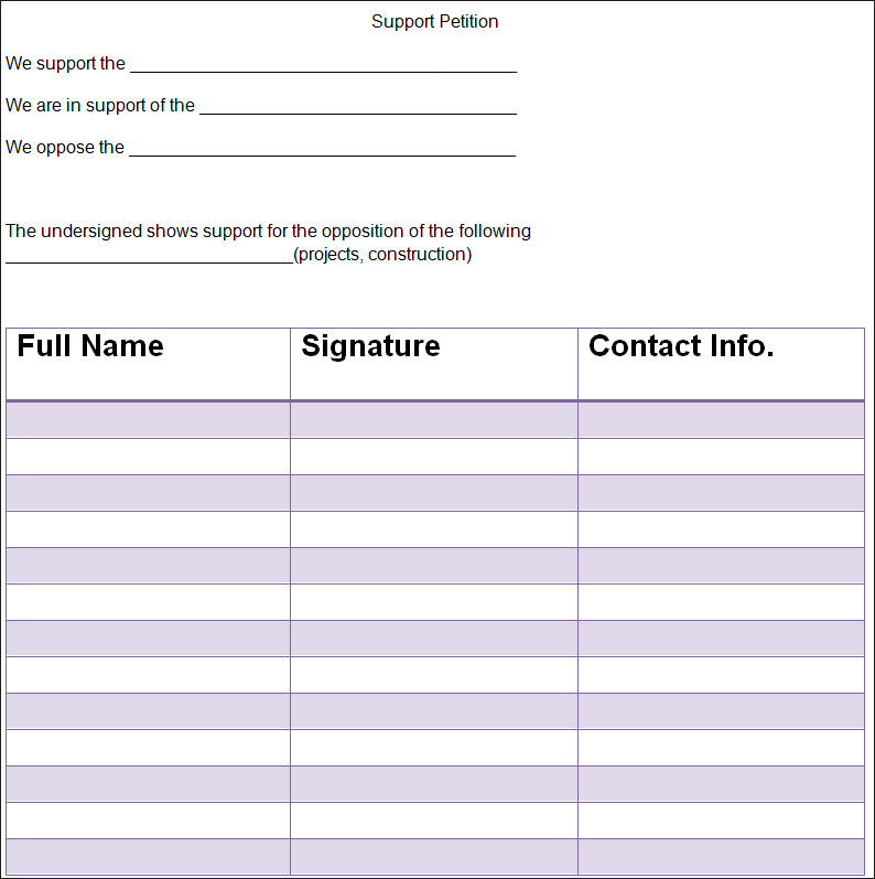 Support Petition Template