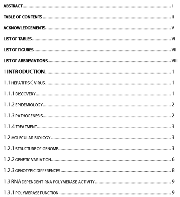 Table Of Contents Template Example