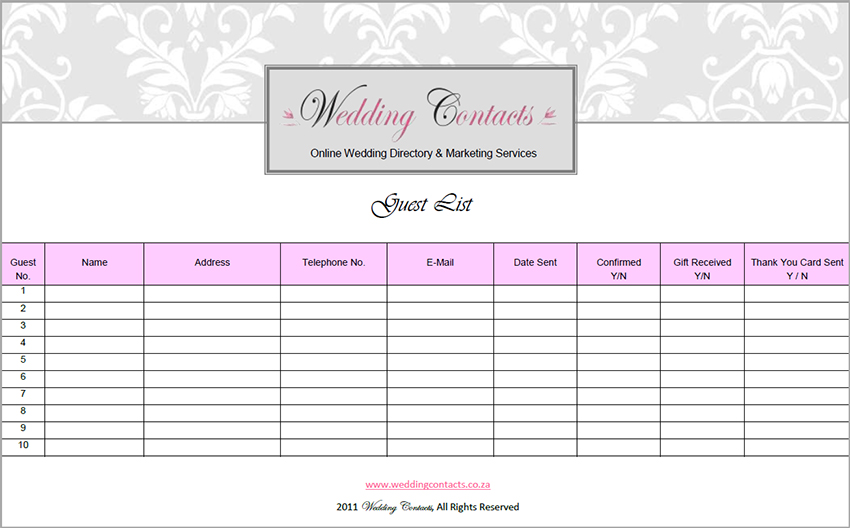 Wedding Guest List Template PDF