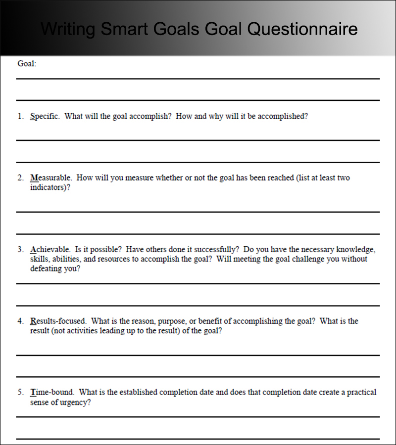Writing Smart Goals Goal Questionnaire