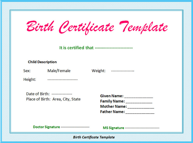 Birth Certificate Template Word