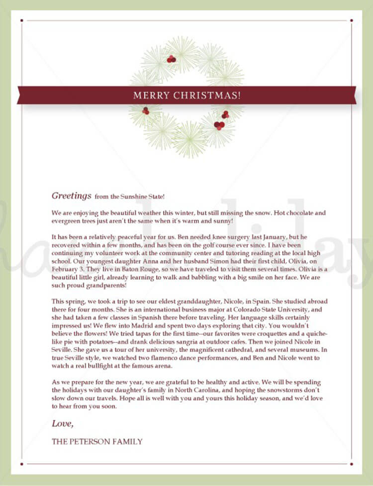 Christmas Letter Example Template