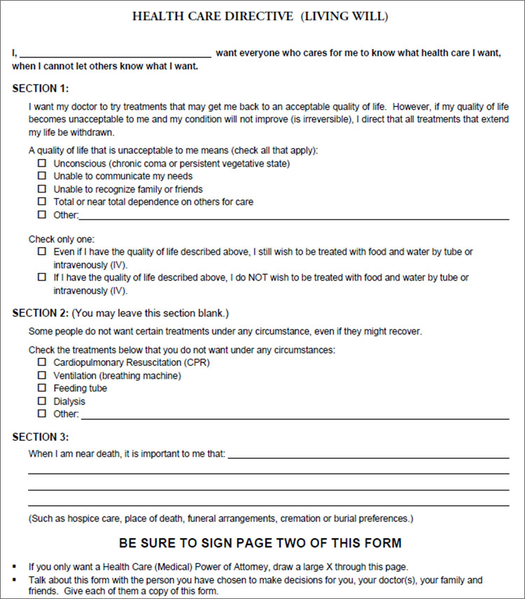 Health Care Directive Form