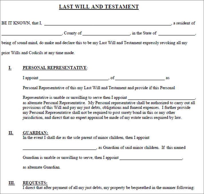 Last Will & Testament Form