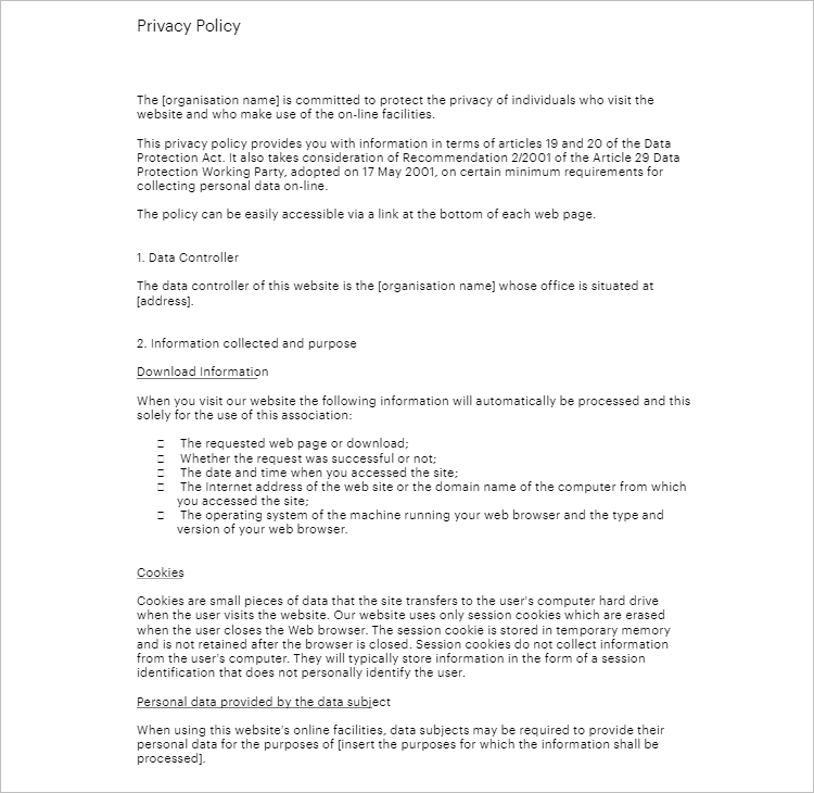 Standard Privacy Policy Template