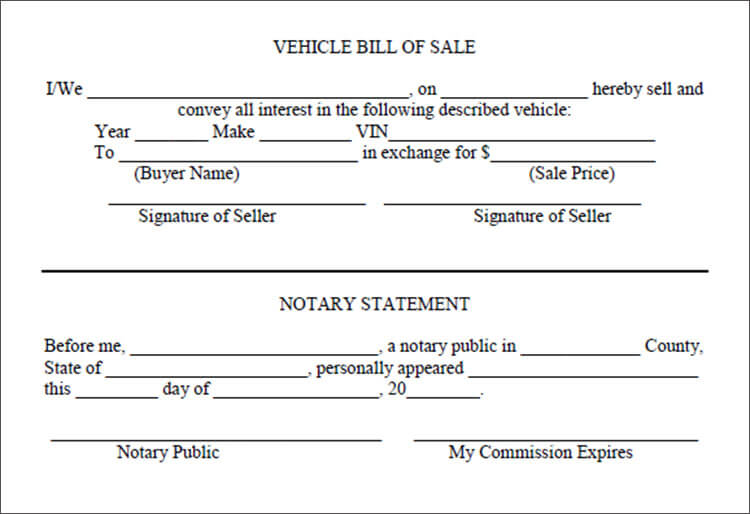 Vehicle Bill Of Sale With Notary Template
