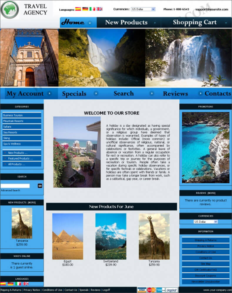 Travel Agency Online ZenCart Template