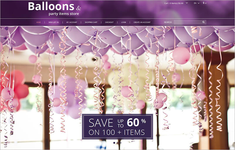 Balloons and Party Stuff OpenCart Template