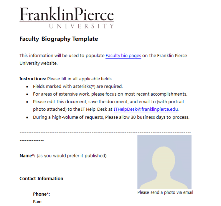 Faculty Biography Template