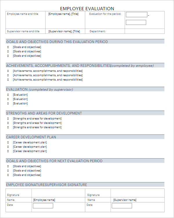 Employee Performance Evaluation Form Doc
