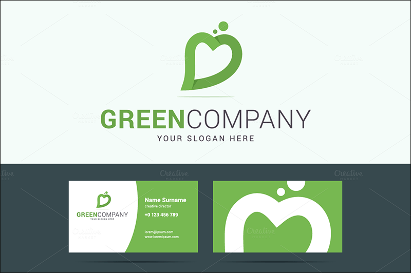 Green company business card and logo