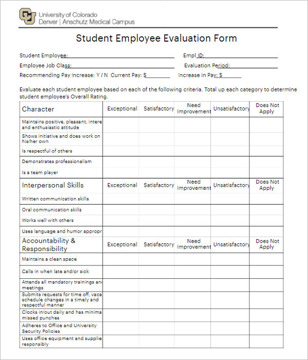 Student Performance Review Template