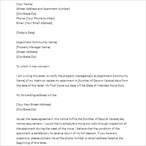 Sample Two Weeks Notice Letter Template