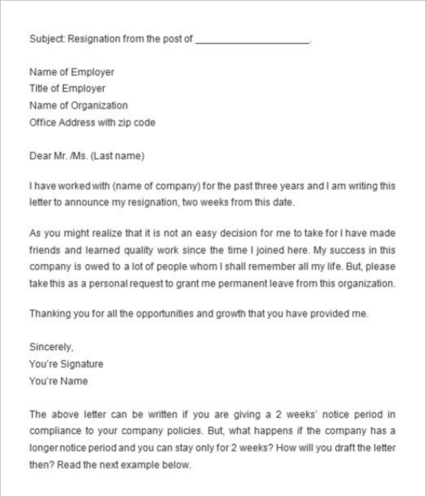 Simple Resignation Letter Format