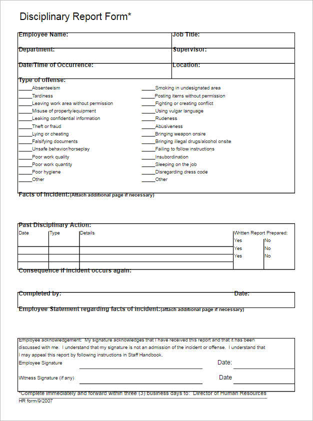employee-disciplinary-report-form-template