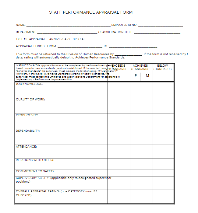 Employee Evaluation Form Example