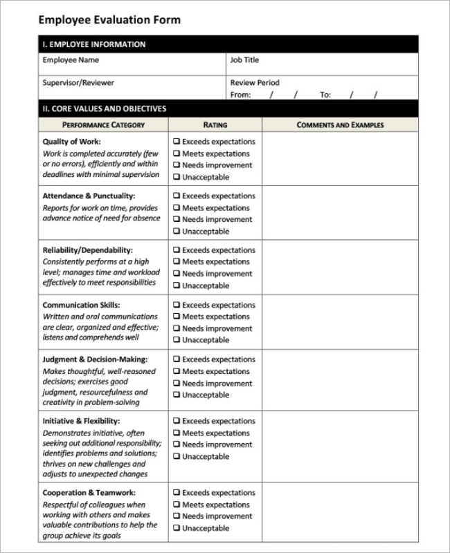 31 Free Employee Evaluation Forms Templates