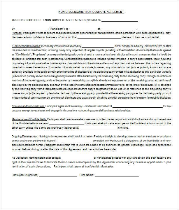 7+ Non-Compete Agreements Free Word, PDF Samples