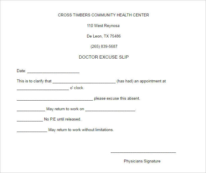 Blank Doctors Excuse Slip Note Templates