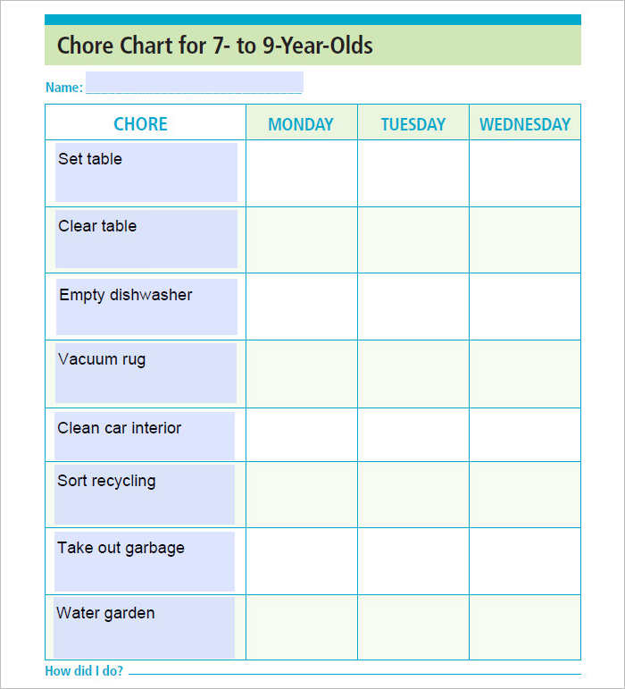 Chore Chart Templates Documents