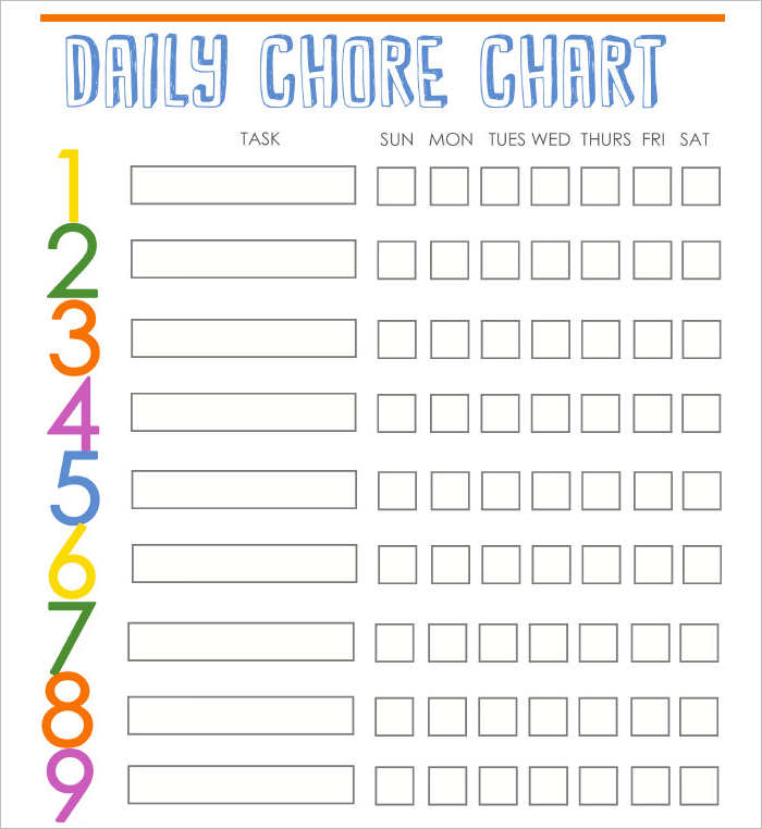 Daily Chore Chart Schedule Templates