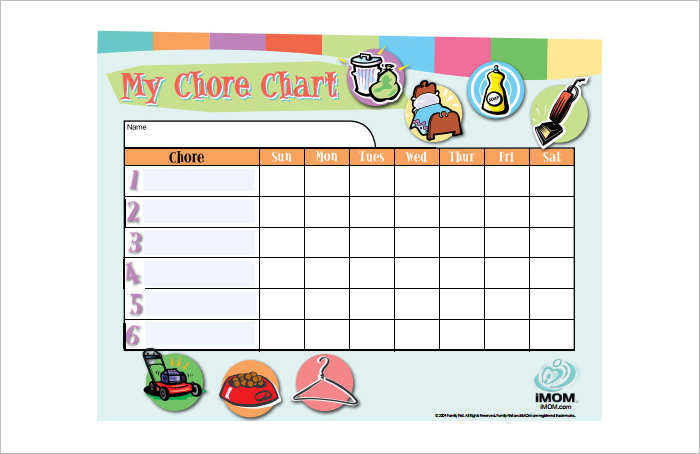 Editiable Chore Chart Templates PDF